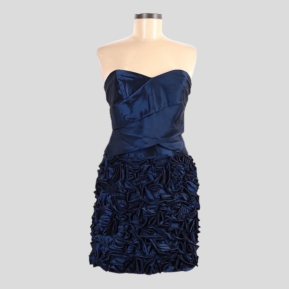 Laundry by Shelli Segal Strapless Navy Satin Rosette Cocktail Party Dress Size 6 - Picture 1 of 7